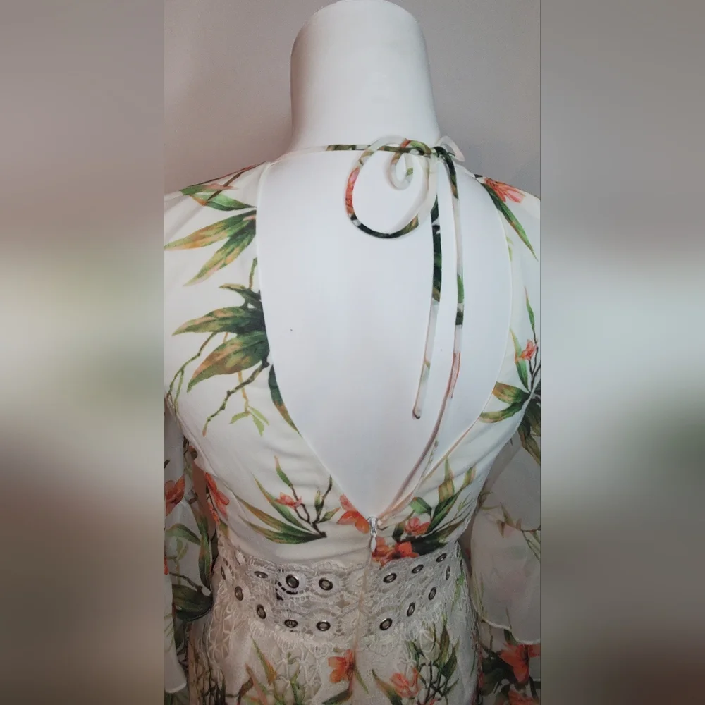 PatBO Size 6 "Wild Flower" Printed White Lace Mini Dress - Picture 5 of 14